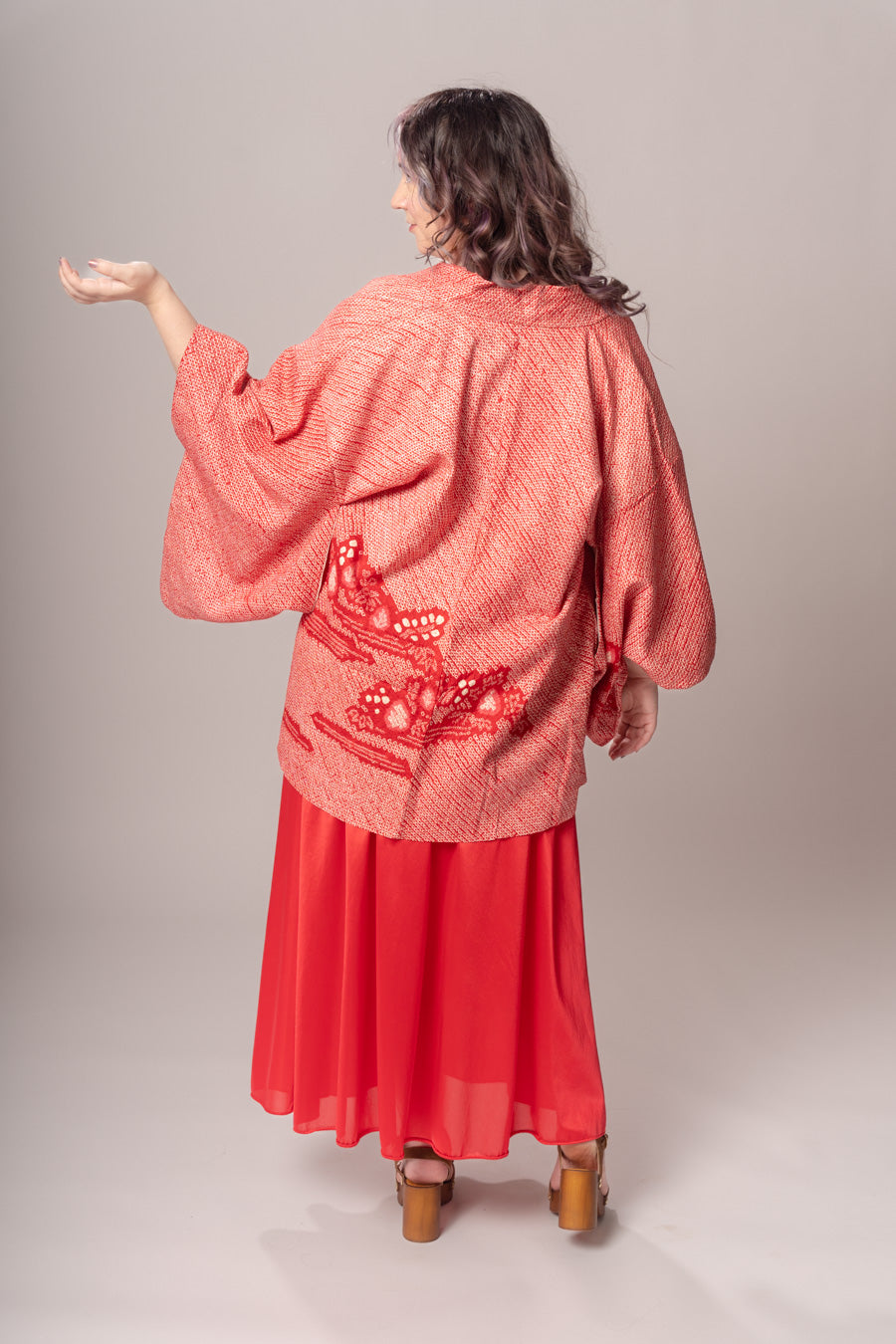 Red Silk Shibori Haori Jacket