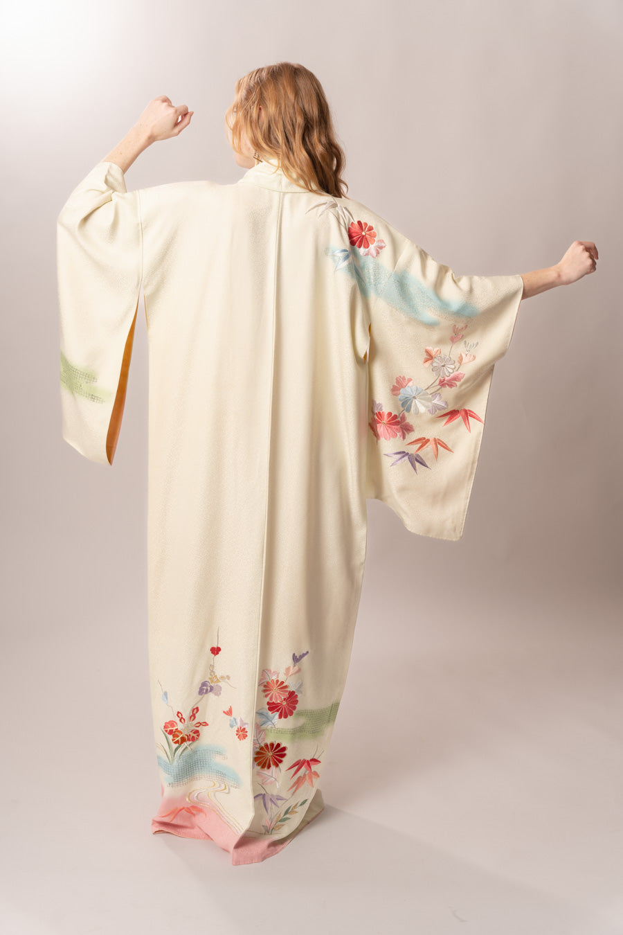Pale Green Silk Floral Kimono