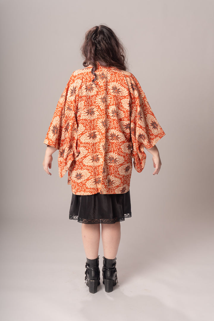 Terracotta Floral Silk Haori Jacket