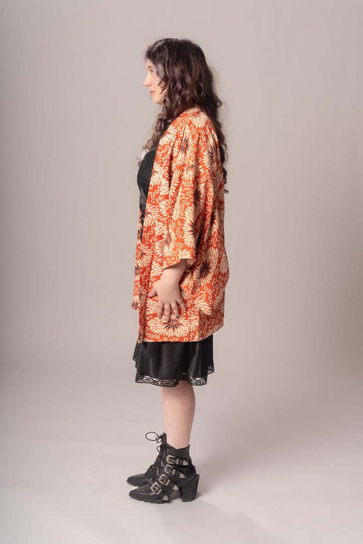 Terracotta Floral Silk Haori Jacket
