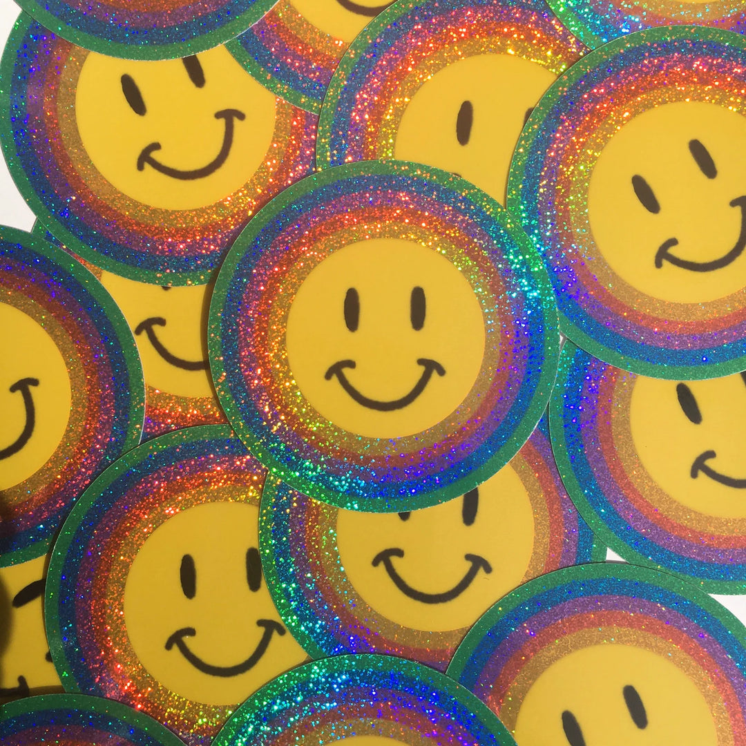 3 Inch Sticker Glitter Smiley Face