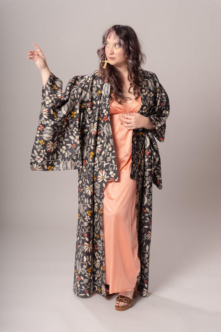 Dark Floral Meissen Silk Kimono