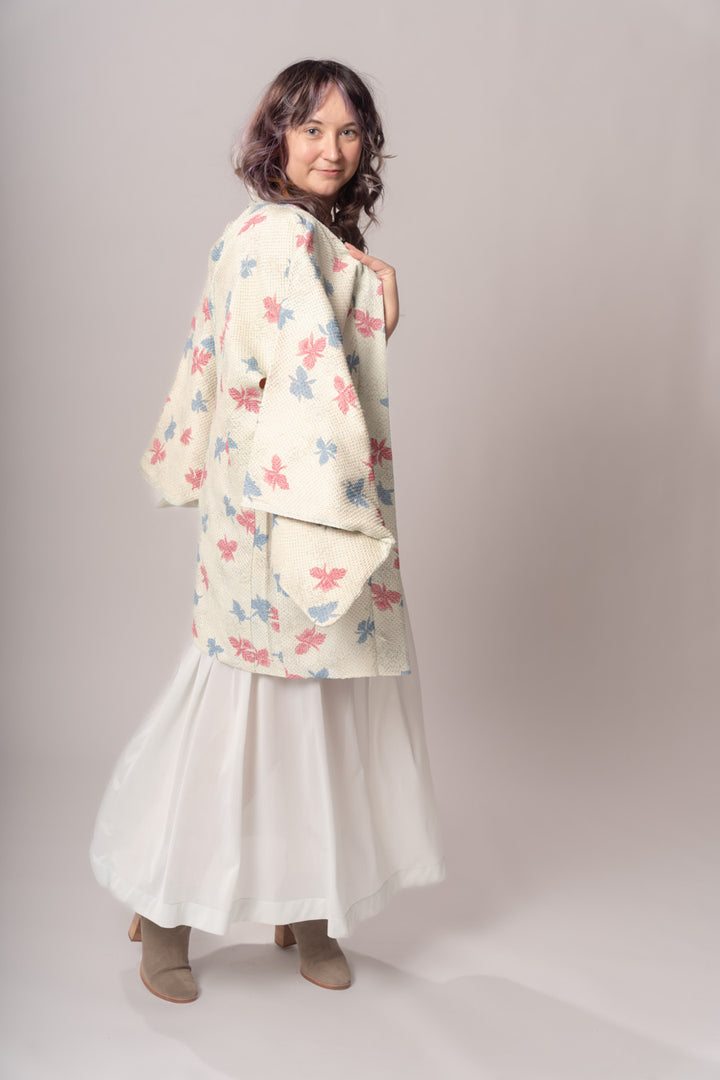 Pastel Blue Floral Shibori Haori Jacket