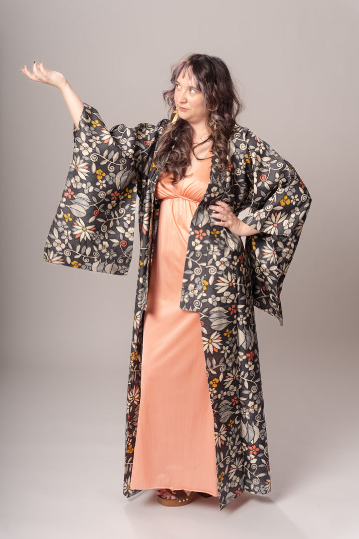 Dark Floral Meissen Silk Kimono