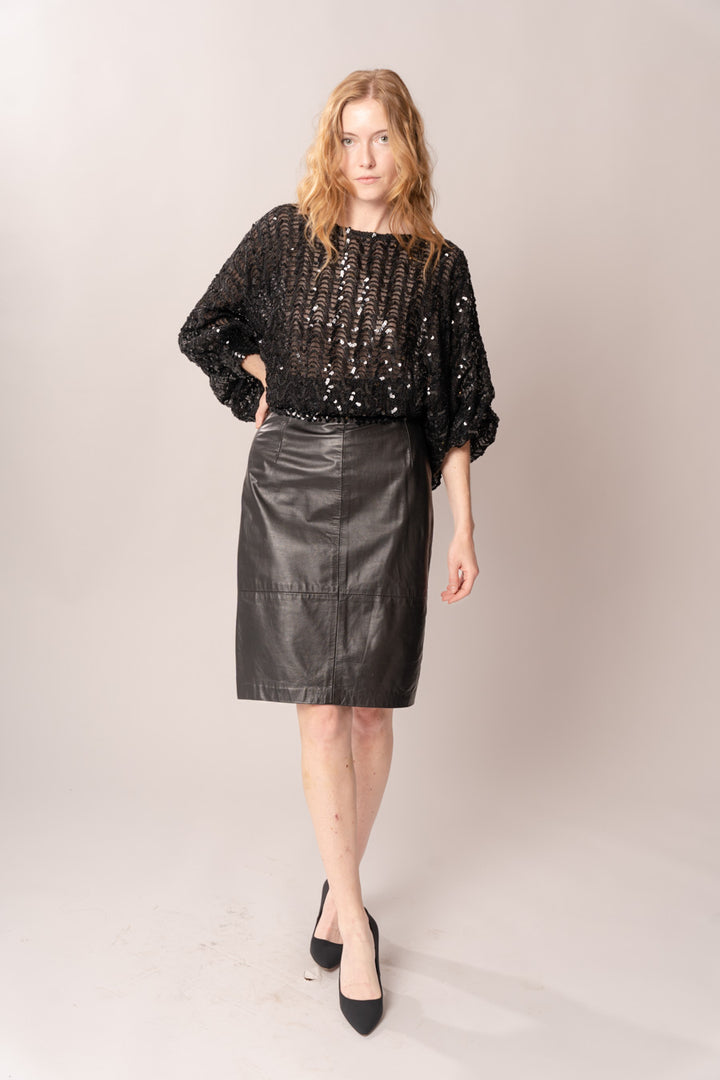 Comint Black Leather Pencil Skirt