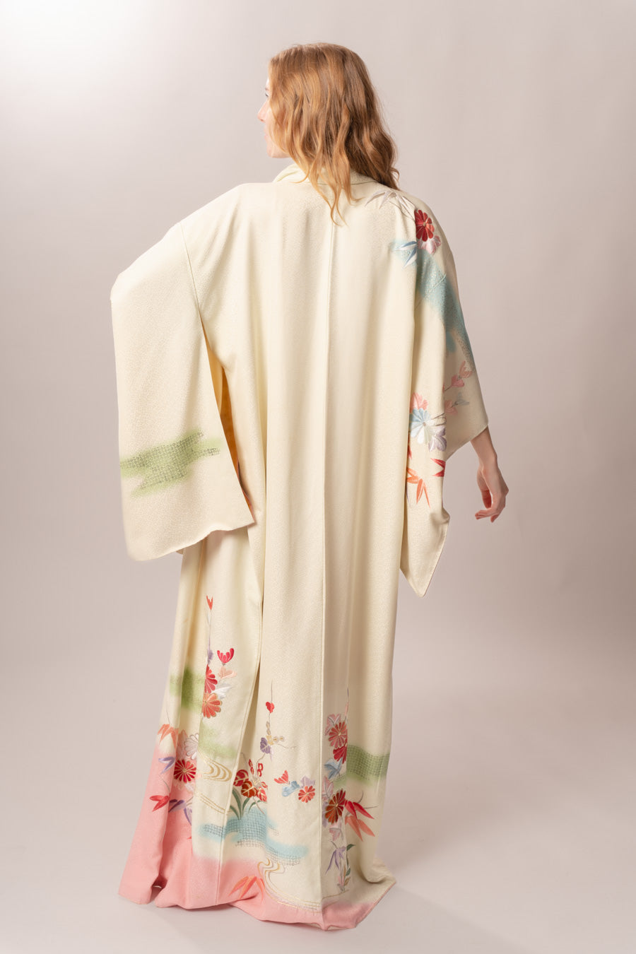 Pale Green Silk Floral Kimono