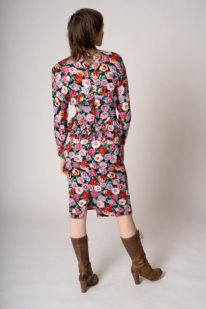 1980’s Maggie London Silk Floral Peplum Dress