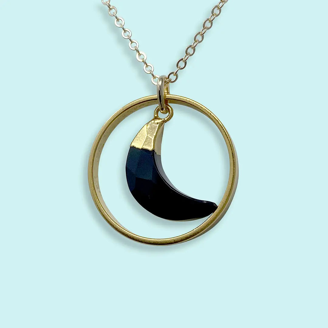 Ornamental Things Onyx Moon Halo Necklace
