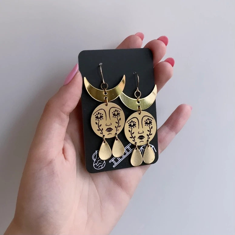 While Odin Sleeps Horned Mother Moon Earrings