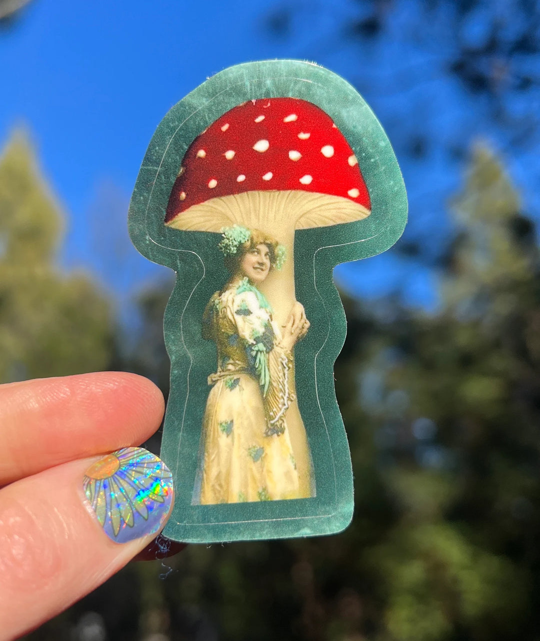 1.5 Inch Sticker Art Nouveau Mushroom Lover