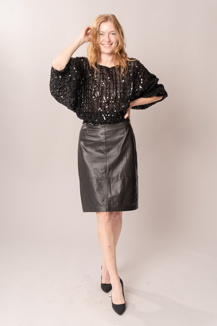 Comint Black Leather Pencil Skirt