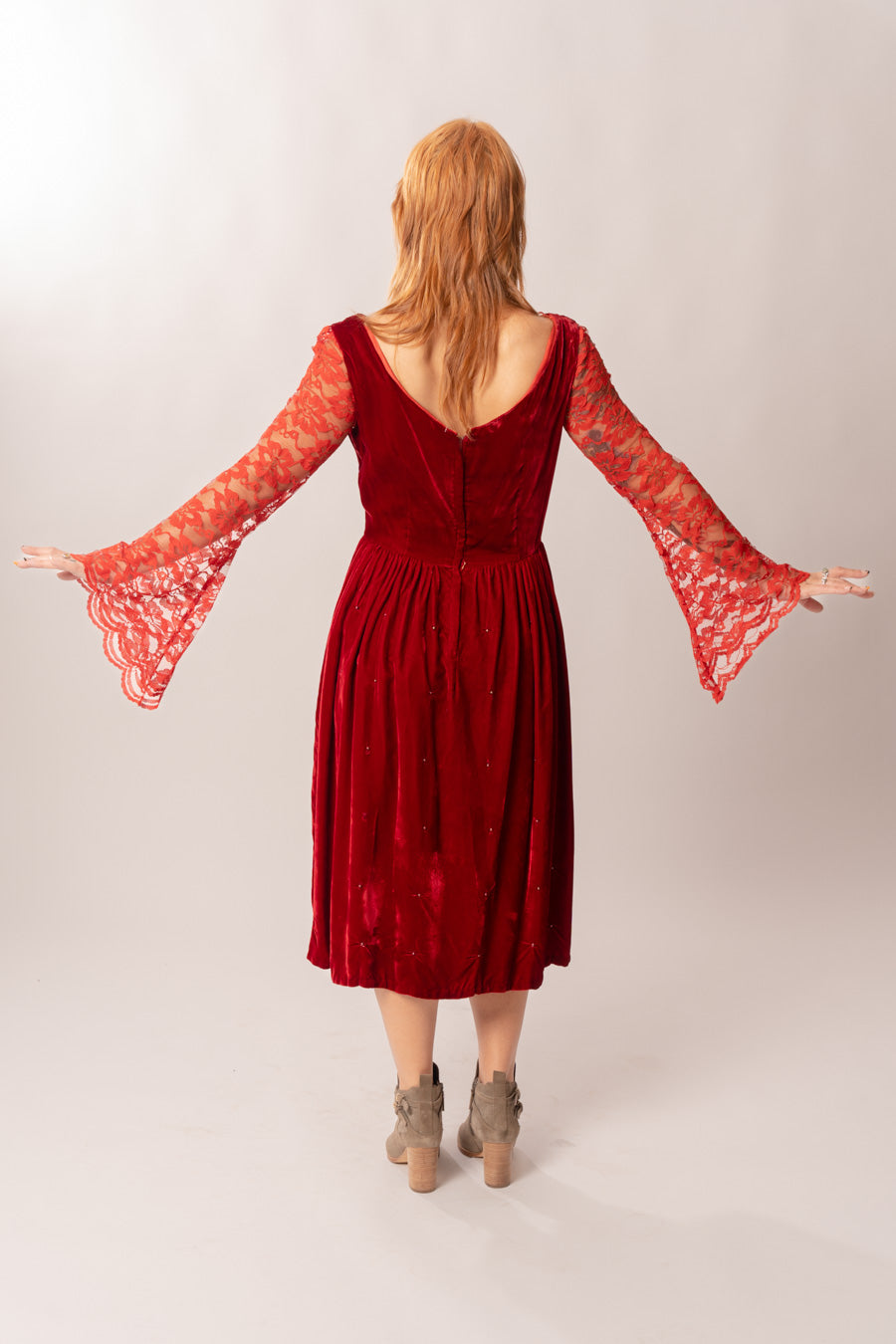 red velvet lace up dress Christina Lace-Up Back Velvet Dress