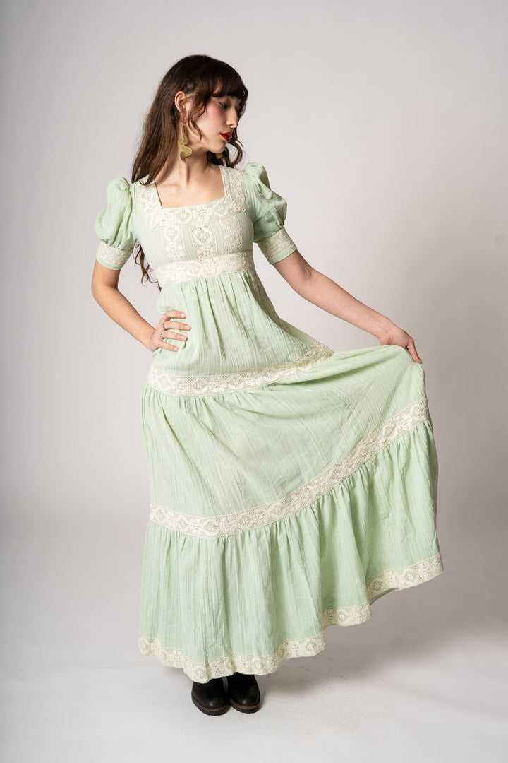 1970’s Mint Cotton Prairie Dress