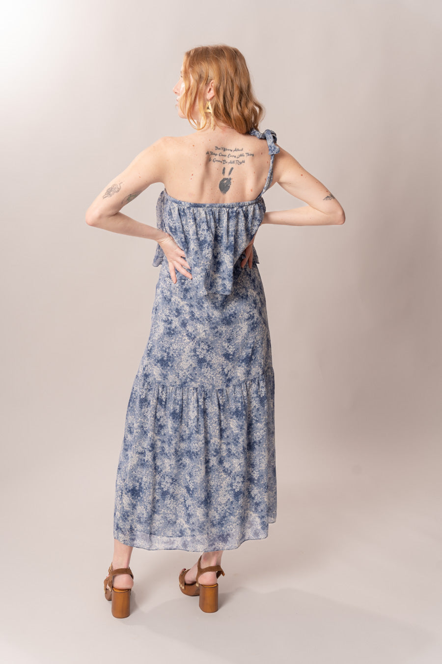 1970’s Saint Laurent Blue Silk Ruffle Dress