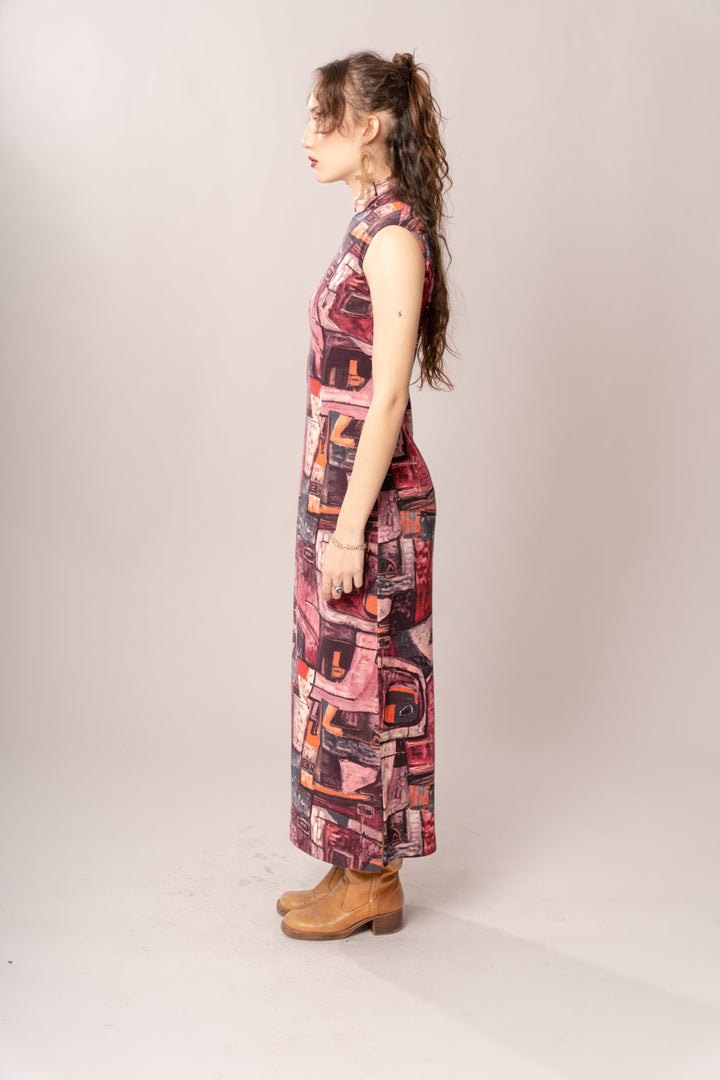 Magenta Wool Quipao Dress