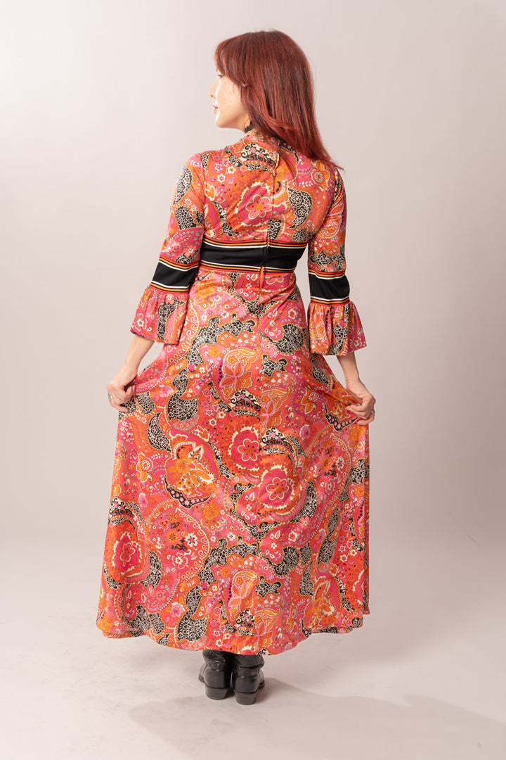1970’s Pink & Orange Paisley Maxi Dress