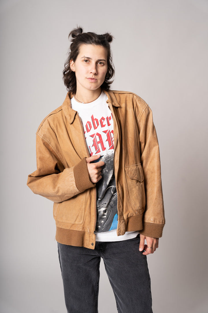 1990’s Tan Leather Bomber Jacket