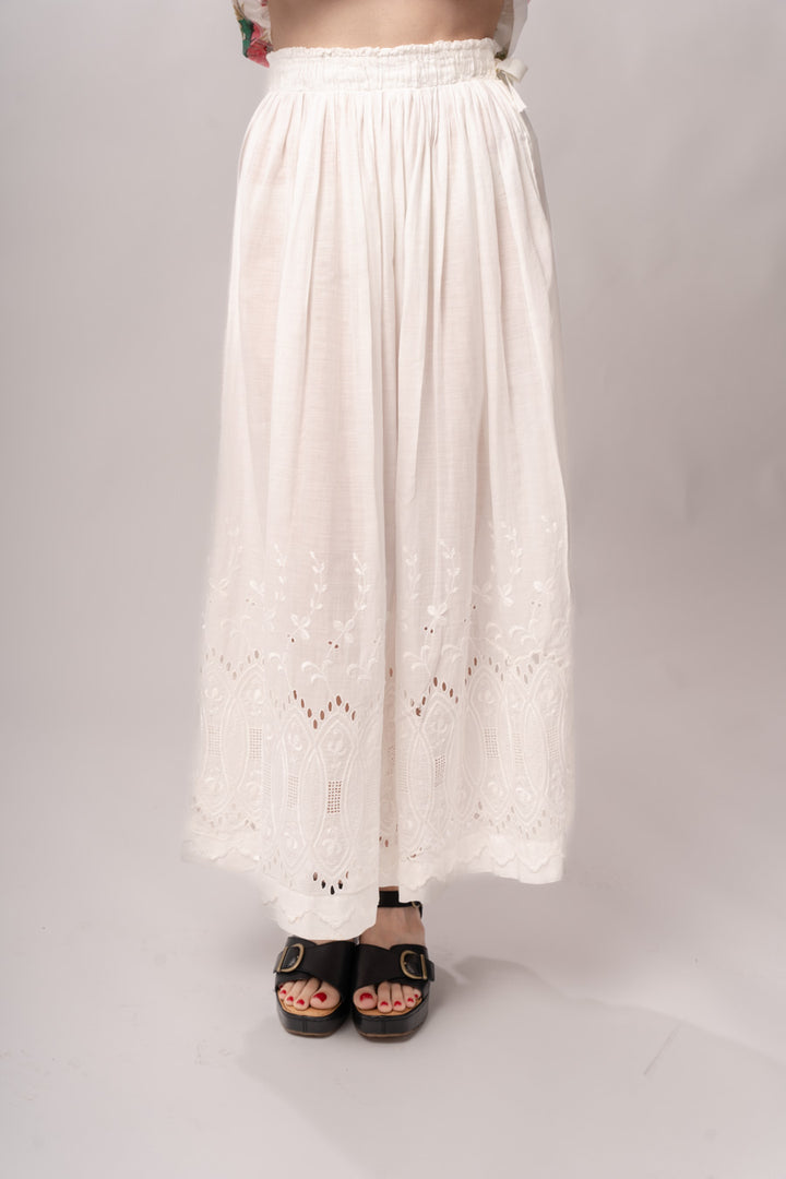 Edwardian White Cotton Eyelet Skirt