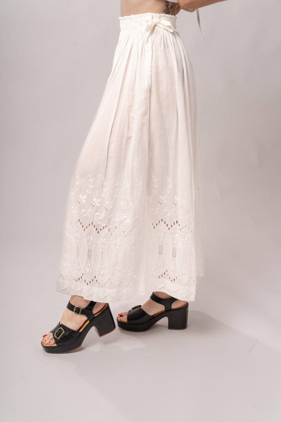 Edwardian White Cotton Eyelet Skirt