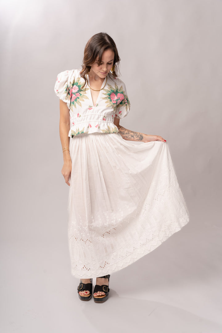 Edwardian White Cotton Eyelet Skirt