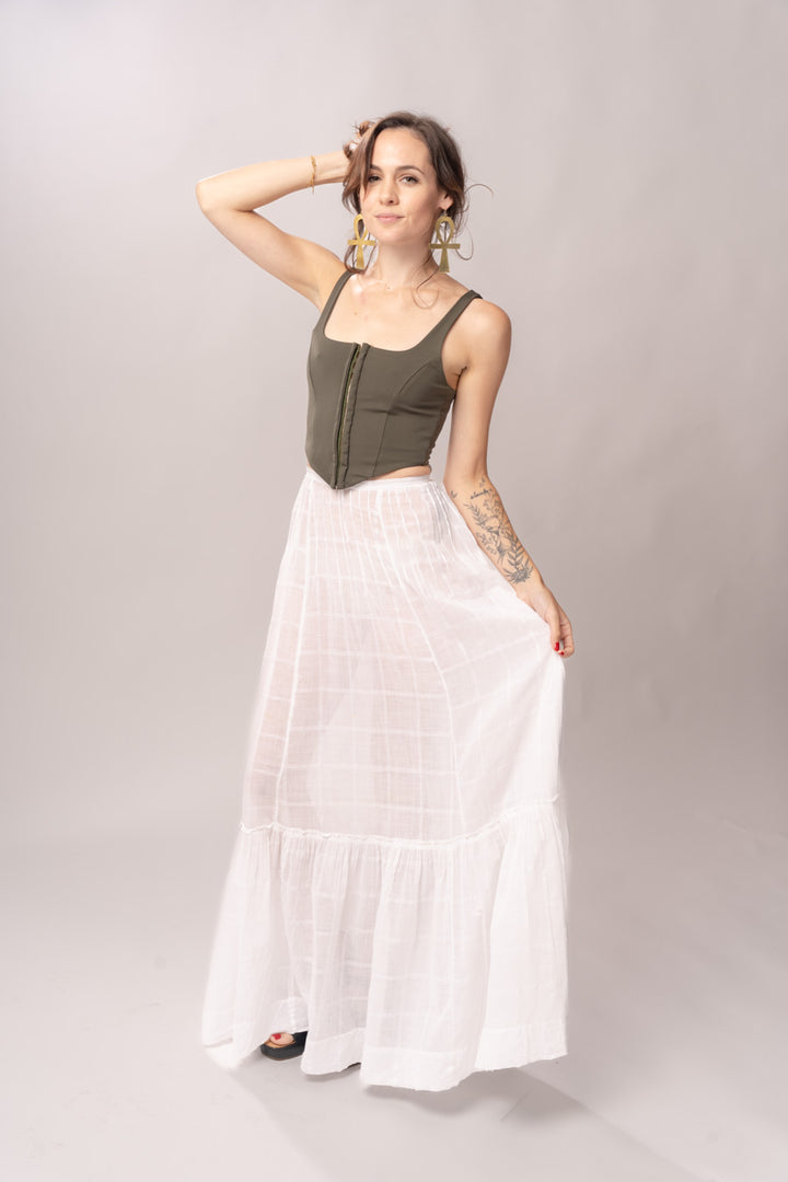 Edwardian Windowpane Cotton Maxi Skirt