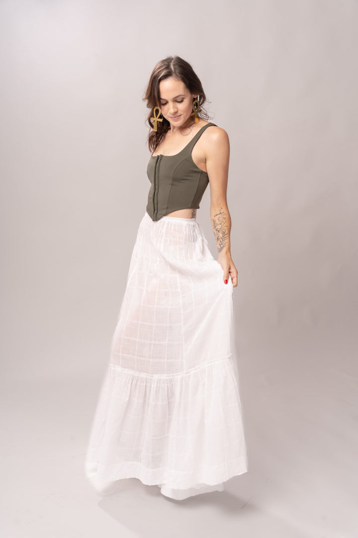 Edwardian Windowpane Cotton Maxi Skirt