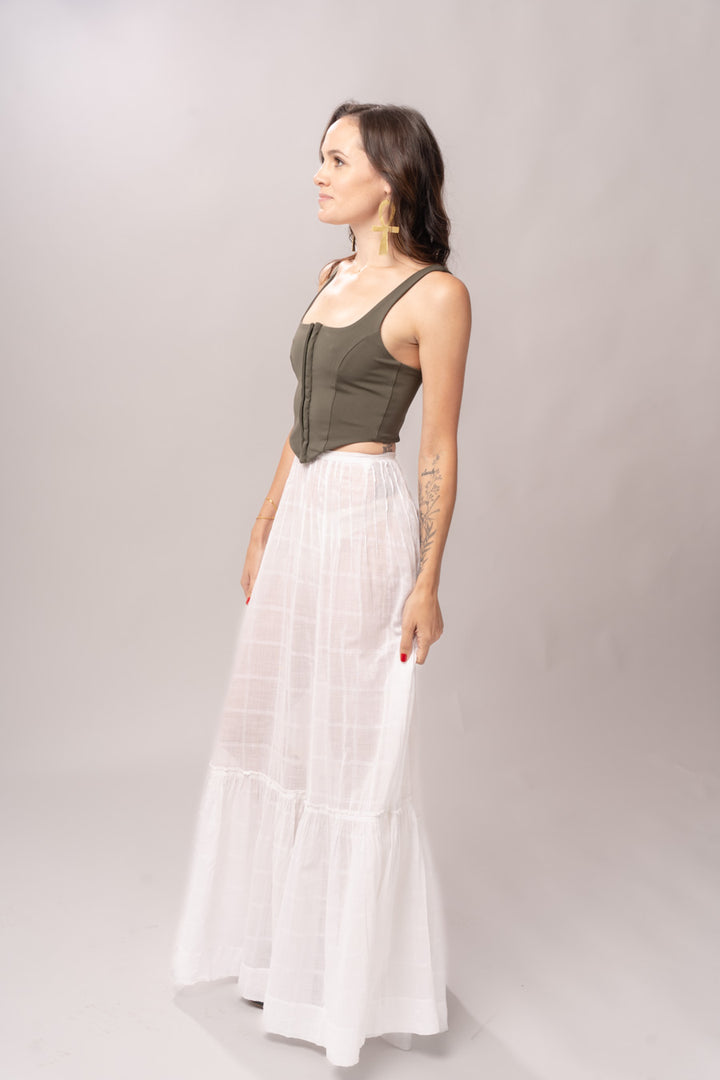 Edwardian Windowpane Cotton Maxi Skirt