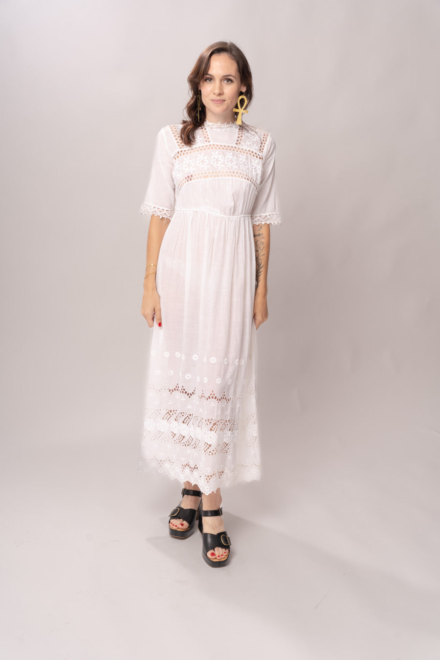 Edwardian White Cotton Cutwork Lace Dress