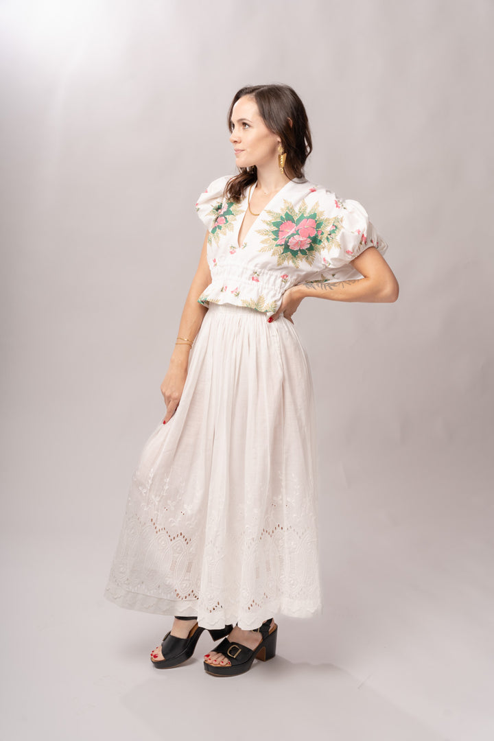 Edwardian White Cotton Eyelet Skirt