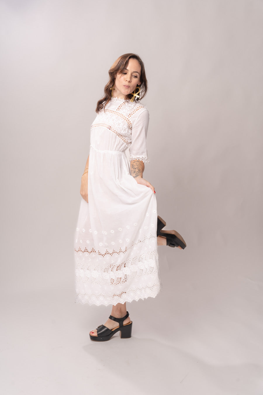 Edwardian White Cotton Cutwork Lace Dress