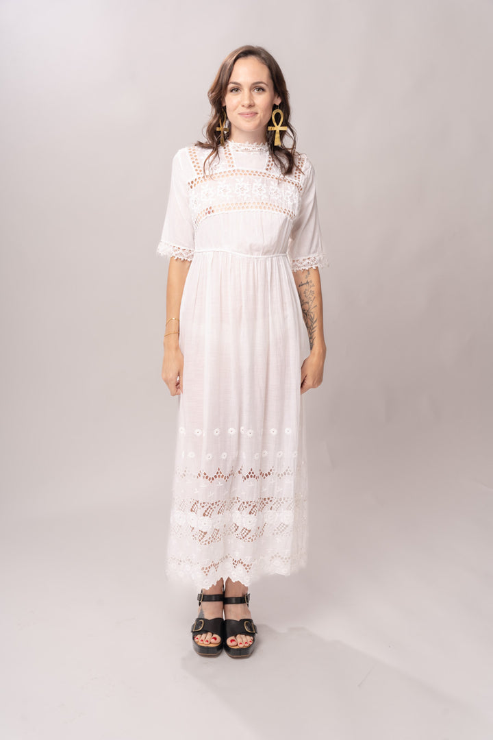 Edwardian White Cotton Cutwork Lace Dress