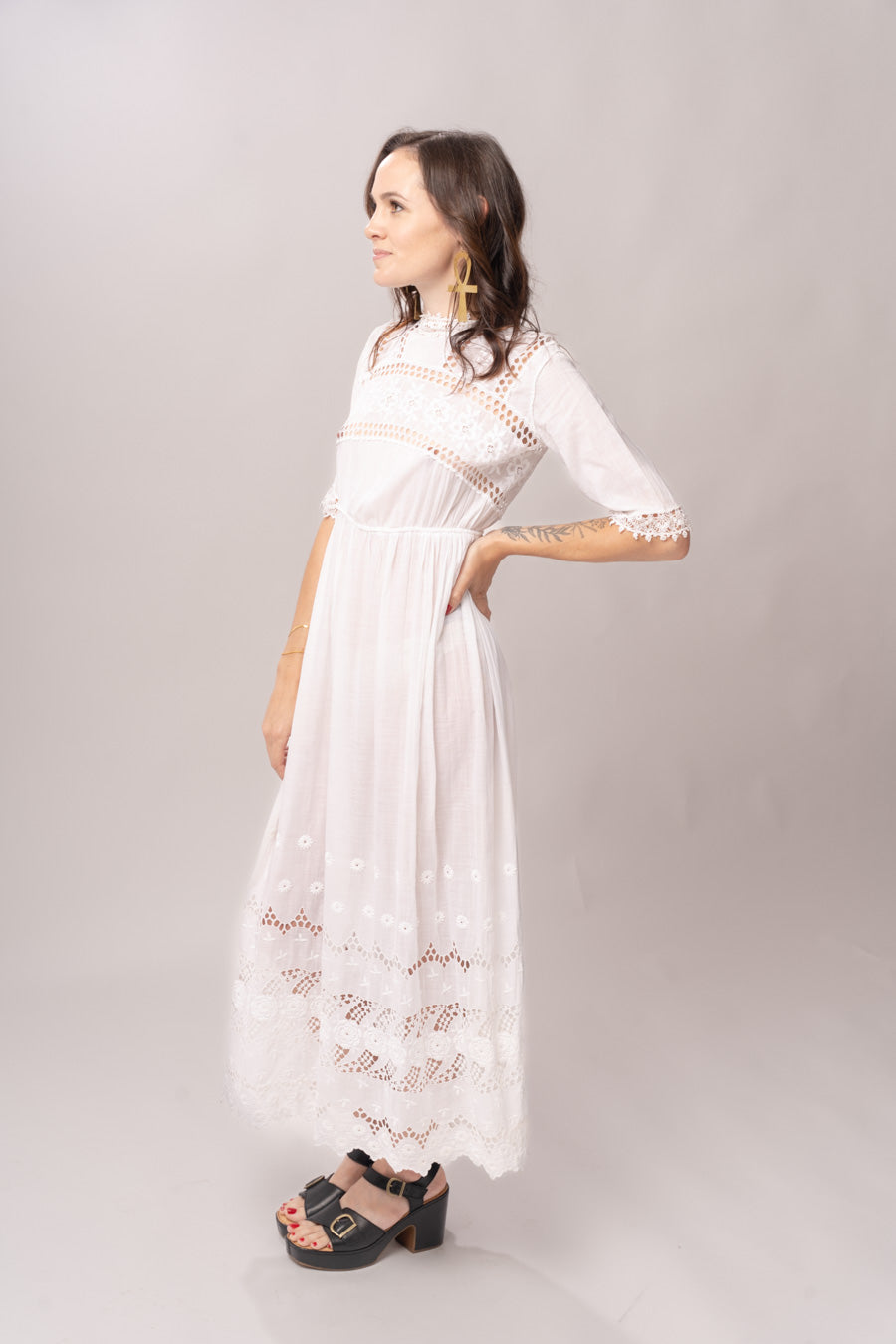 Edwardian White Cotton Cutwork Lace Dress