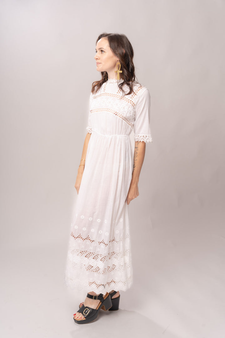 Edwardian White Cotton Cutwork Lace Dress