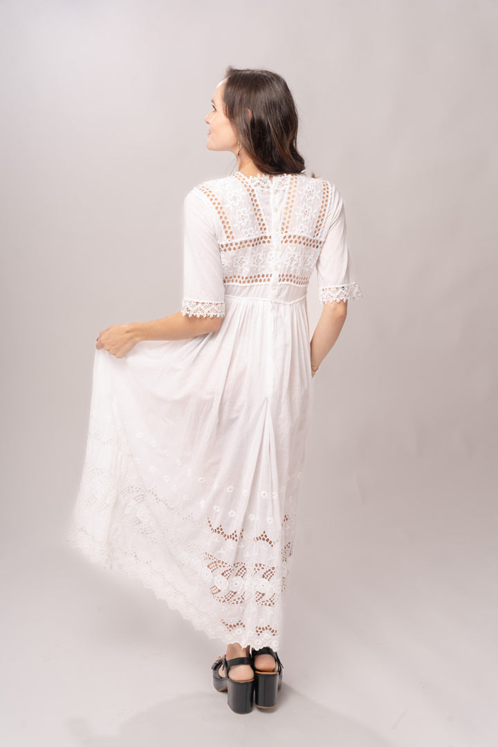 Edwardian White Cotton Cutwork Lace Dress