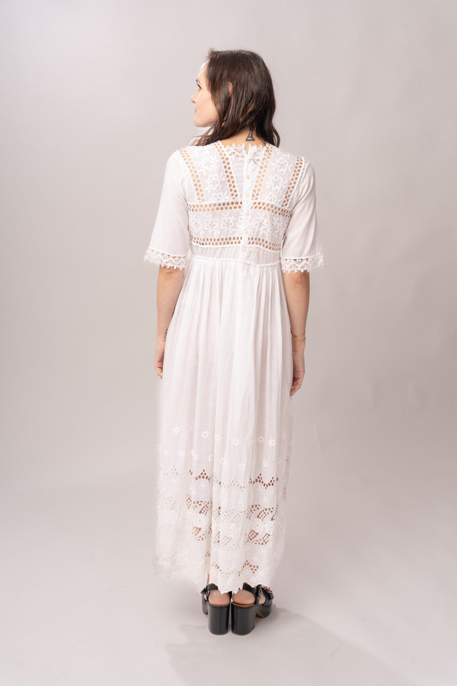 Edwardian White Cotton Cutwork Lace Dress