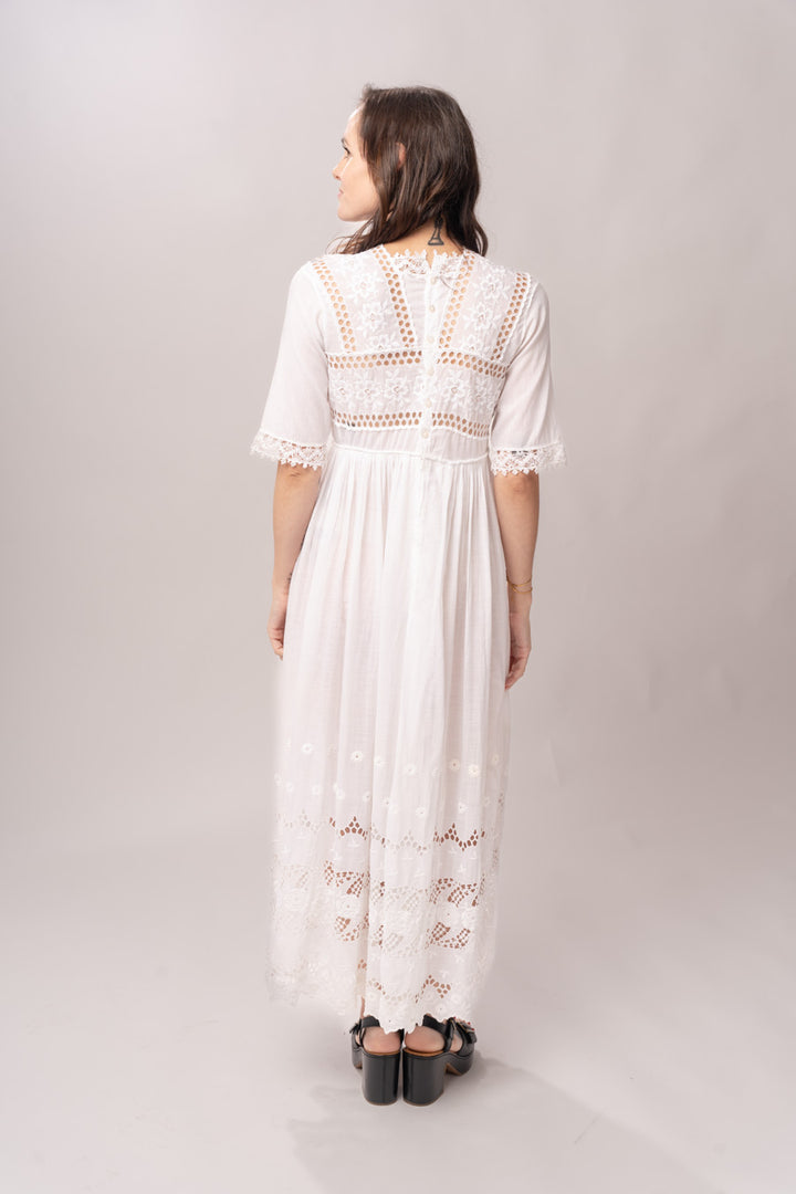 Edwardian White Cotton Cutwork Lace Dress