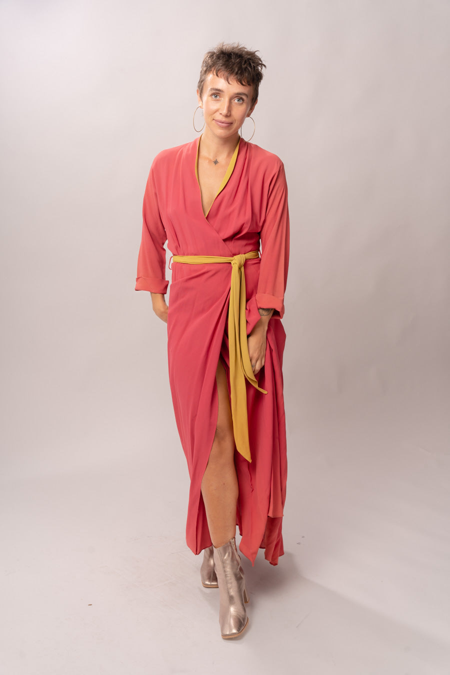 pink and orange dressing gown Pink, Cream & Burnt Orange Large Botanical Print Dressing Gown