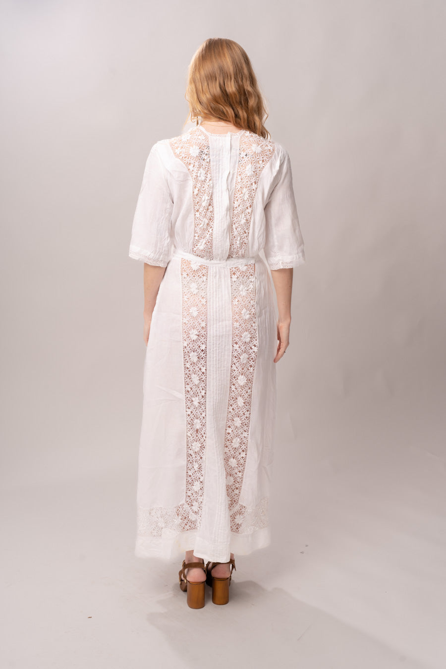 Edwardian White Cotton & Lace Panel Dress Edwardian White Cotton & Lace Panel Dress