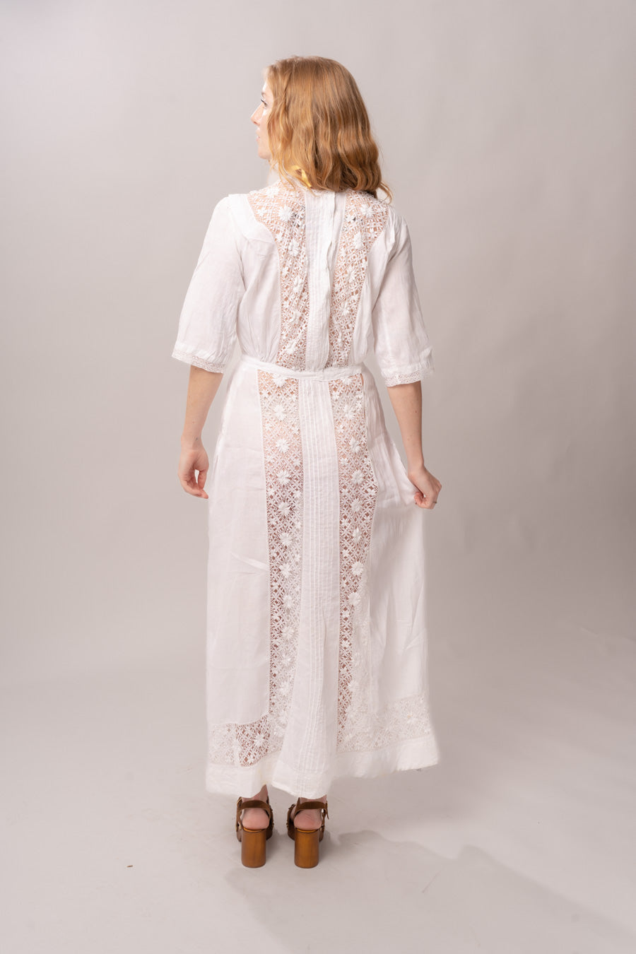 Edwardian White Cotton & Lace Panel Dress Edwardian White Cotton & Lace Panel Dress