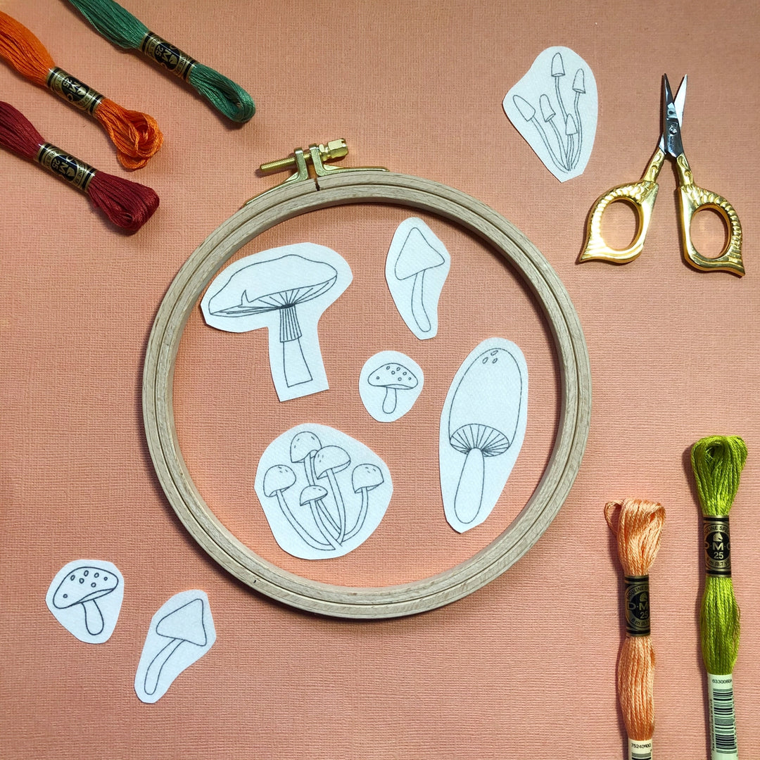M Creative J Peel Stick & Stitch Embroidery Patterns Mushrooms