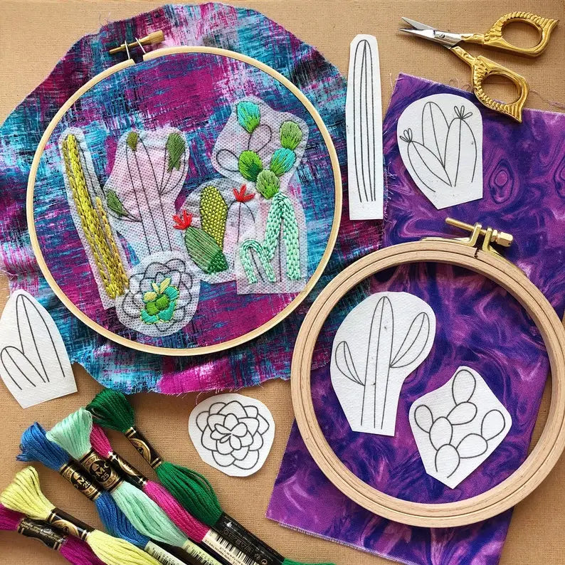 M Creative J Peel Stick & Stitch Embroidery Patterns Cacti