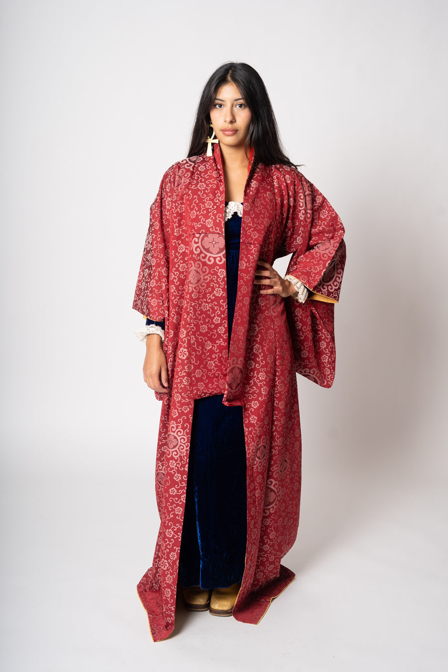 Silk Jacquard Crimson Rose Kimono