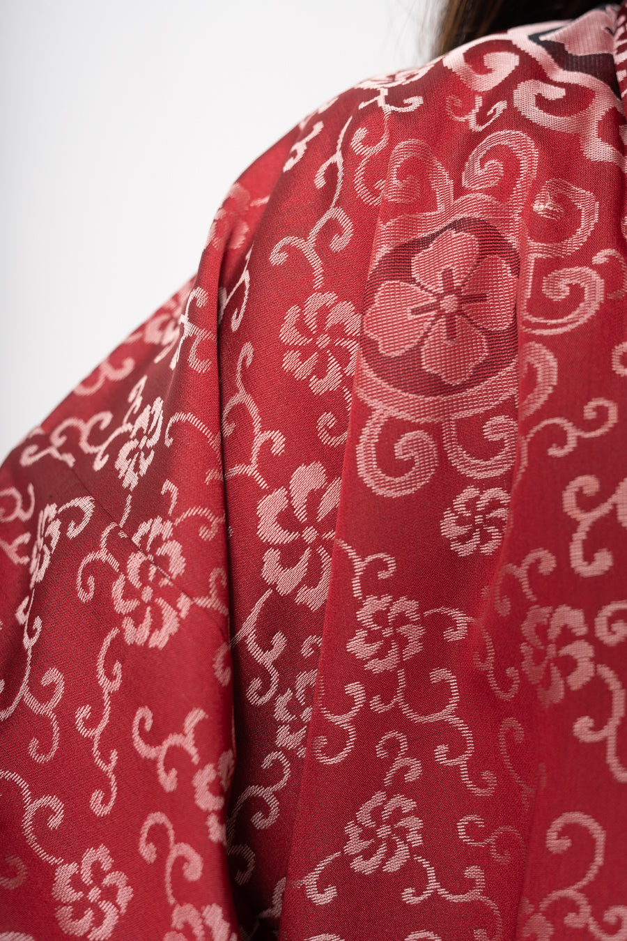 Silk Jacquard Crimson Rose Kimono
